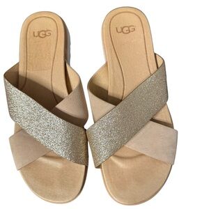 ✔️ UGG Women's KARI Glitter Gold Crisscross Slide Sandals SN 1098692